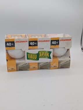 Sylvania 40 Watt Soft White Light Bulbs, Globe G25 1500 Hrs, 3 Pack NIB